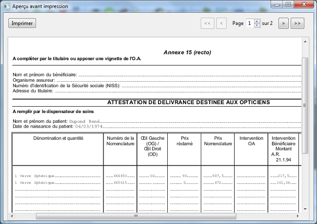 Print INAMI reimbursment forms